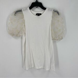 New Look Women’s Crew Neck Tulle Puffer Short Sleeve White Blouse size 6